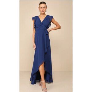 NWOT Ravishing Charm Dark Blue Ruffled Wrap High-Low Maxi Dress